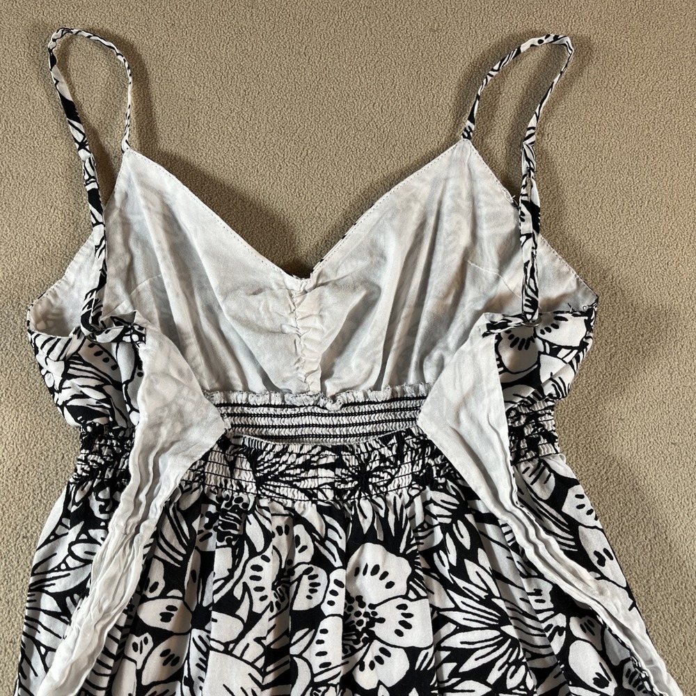 Aeropostale Maxi Dress Women's XS Black‎ White Pink Floral Hawaiian Resort Y2K - Picture 4 of 14